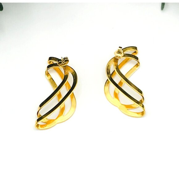 Vintage Goldvtone Twisted Hoop Earrings Elegant - Picture 4 of 4
